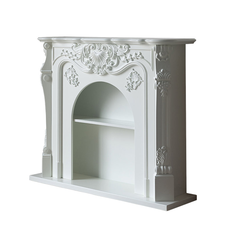  French retro solid wood carved decorative storage fireplace cabinet, 43.31" H x 51.18" W x 13.78" D