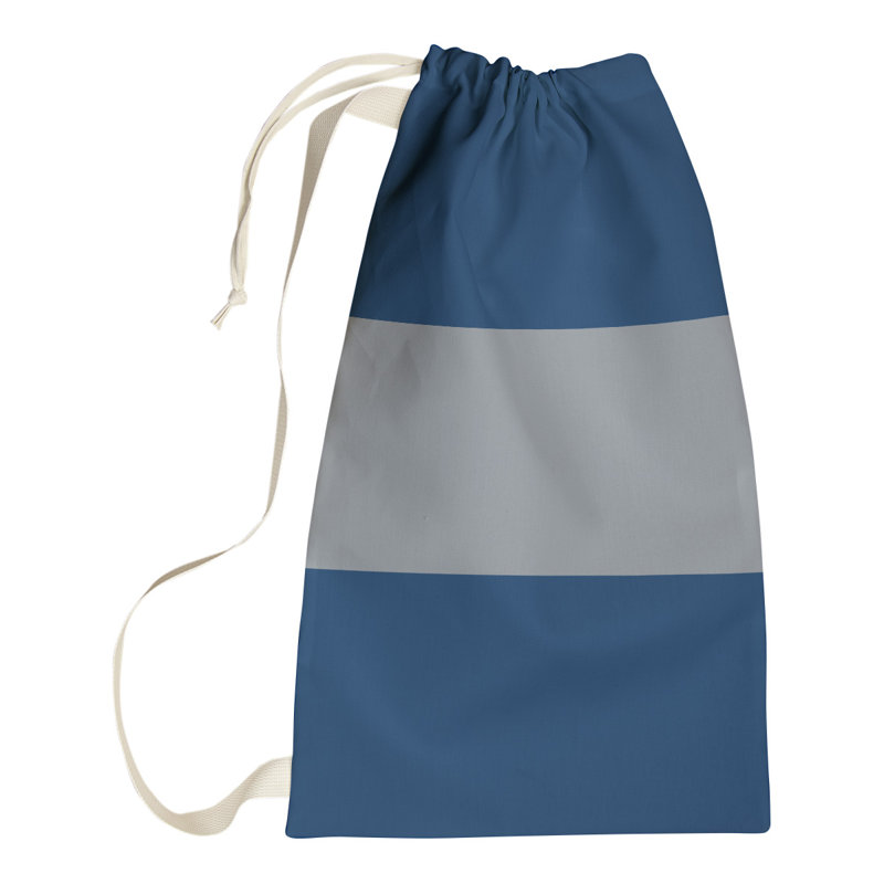 Fabric Laundry Bag with Handles, 29" H x 18" W x 1.5" D, Navy Blue/Silver/Navy Blue