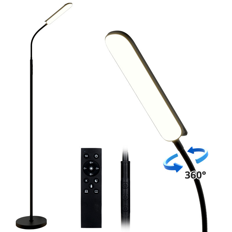 Dimmable LED Floor Lamp with Adjustable Gooseneck, Standing Reading Light with Remote Control, Black