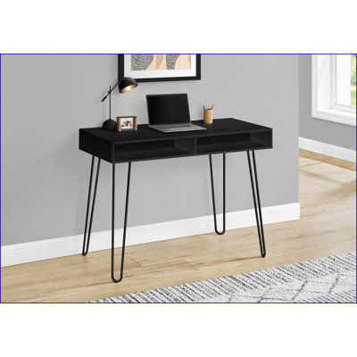 Desks for Home Office | 40"L Modern Computer Desk with 2 Cubbies | Left/Right Set-up | Black Laminate &amp; Metal | Black | Particle Board