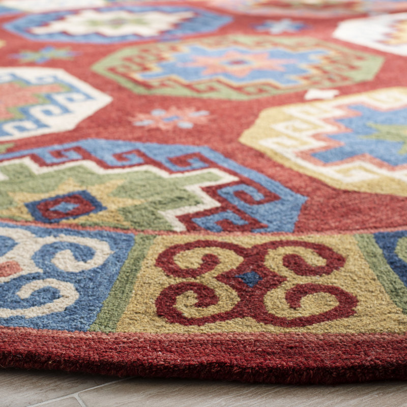 Vahakn Hand Tufted Wool/Cotton Southwestern Rug in Blue/Red, Rectangle 8' x 10'