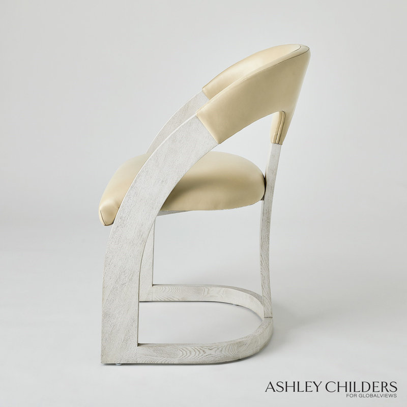 Delia Dining Chair-Ebony Cerused Leather, White, Cream