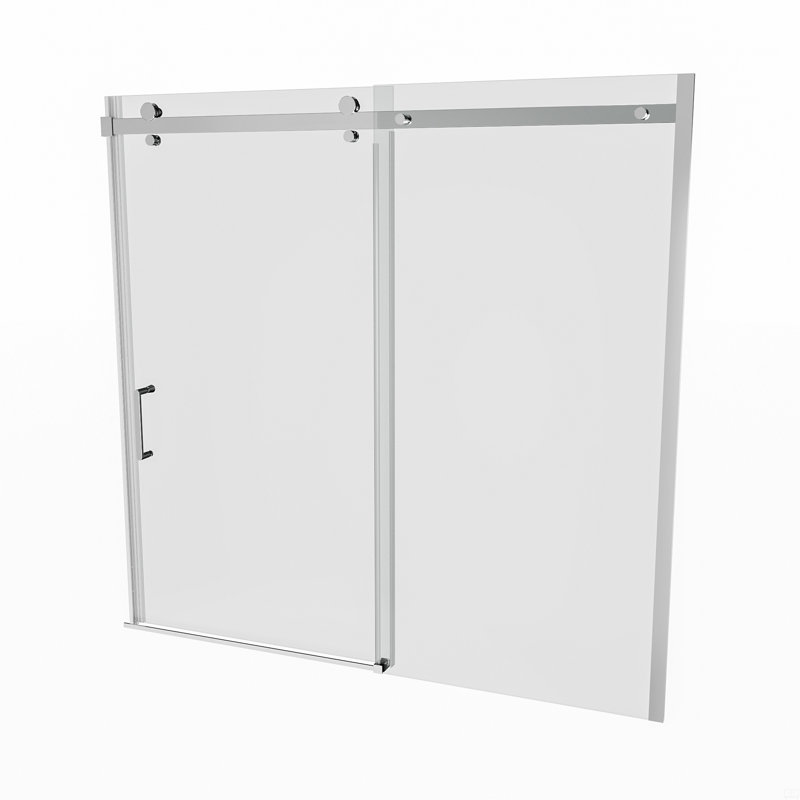 58 po Porte de baignoire coulissante semi-sans cadre H 5/16 po (8 mm) Verre transparent, Argent argent
