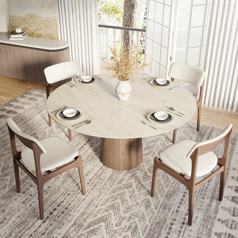 Table de salle à manger Amberly, H 29,52 po x L 53,15 po x l 53,15 po, Natural Travertine