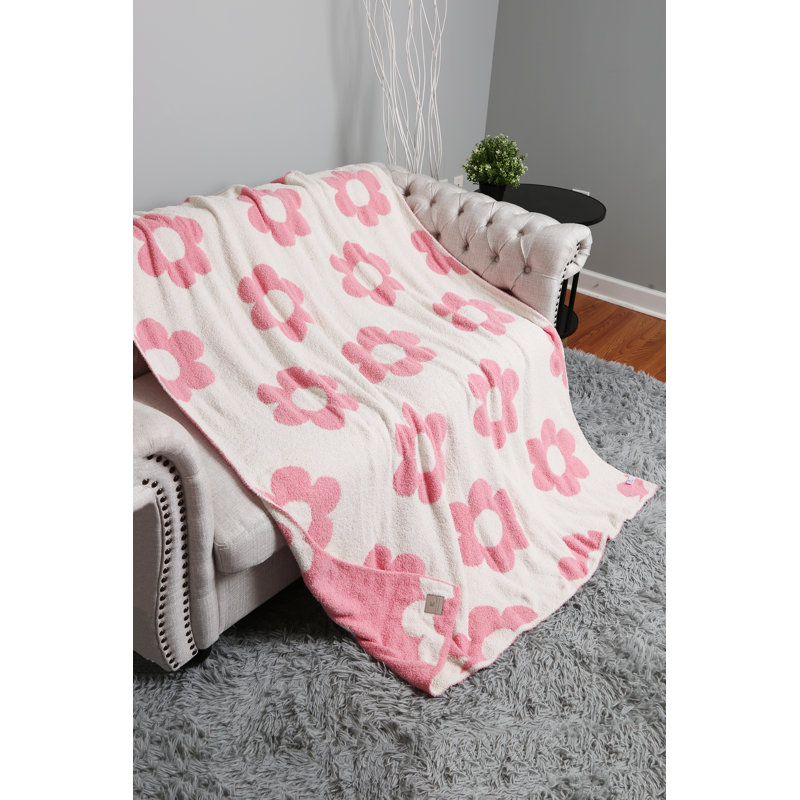 Retro Daisy Pattern Luxury Soft Throw Blanket, Pink