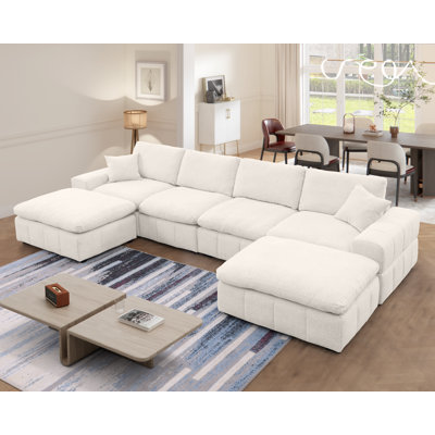 Upholstered Chenille Modular U-sectional Sofa With Two Oversized Ottomans