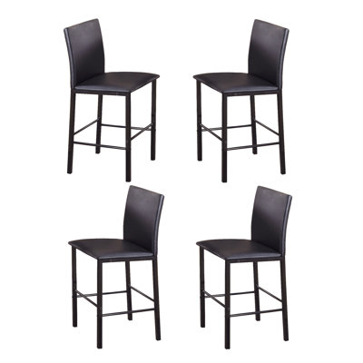 Chaises de salle à manger à hauteur de comptoir de 4 chaises en métal noir et similicuir brun foncé