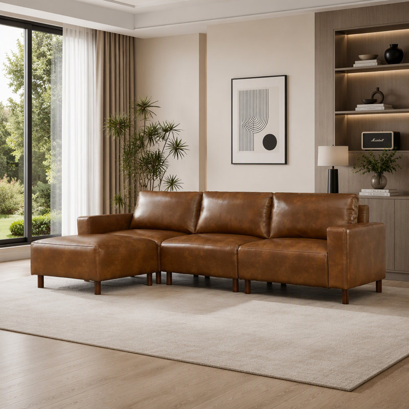 Canapé d'angle capitonné avec pouf convertible