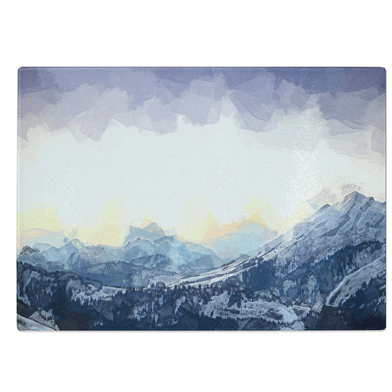 Tempered Glass Yellow Sky Above the Mountain in Abstract Chopping Board, 39 cm W x 28.5 cm L
