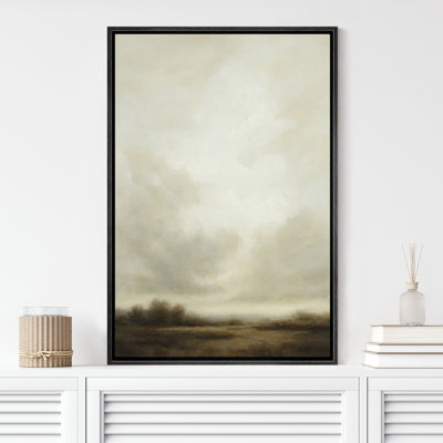 Minimal Neutral Horizon Landscape with Soft Clouds - Pictures Framed Canvas Print Wall Art