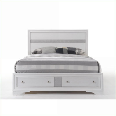 Grand lit plateforme avec rangement en bois d'hévéa sans sommier blanc pour chambre d'amis
