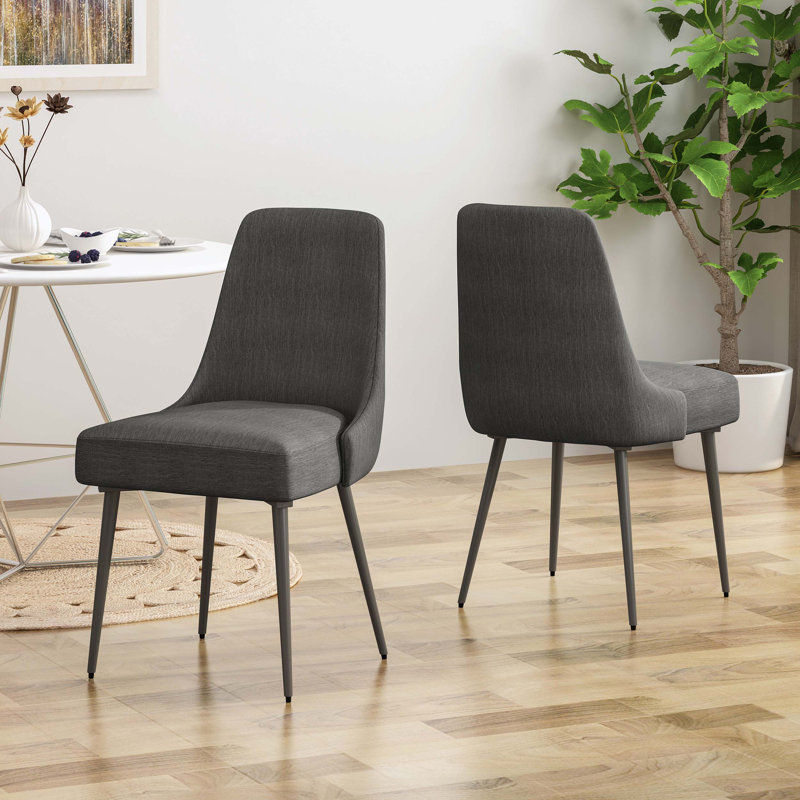 Milin Modern Dining Chairs Set of 2, Iron Legs & Curved Backrest, Charcoal, Gunmetal