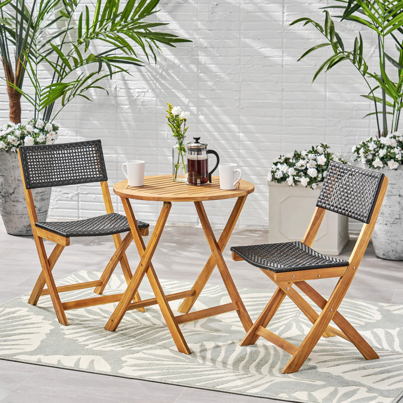 ENSEMBLE BISTRO, 2 chaises + 1 table, Naturel/noir