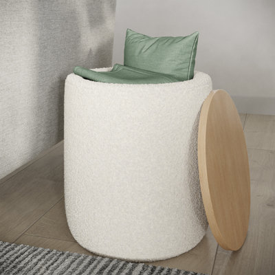 Vidur - Teddy Fabric Upholstered Ottoman with Wood Top for Living Room, Dorm, or Apartment - Ottomans with Storage