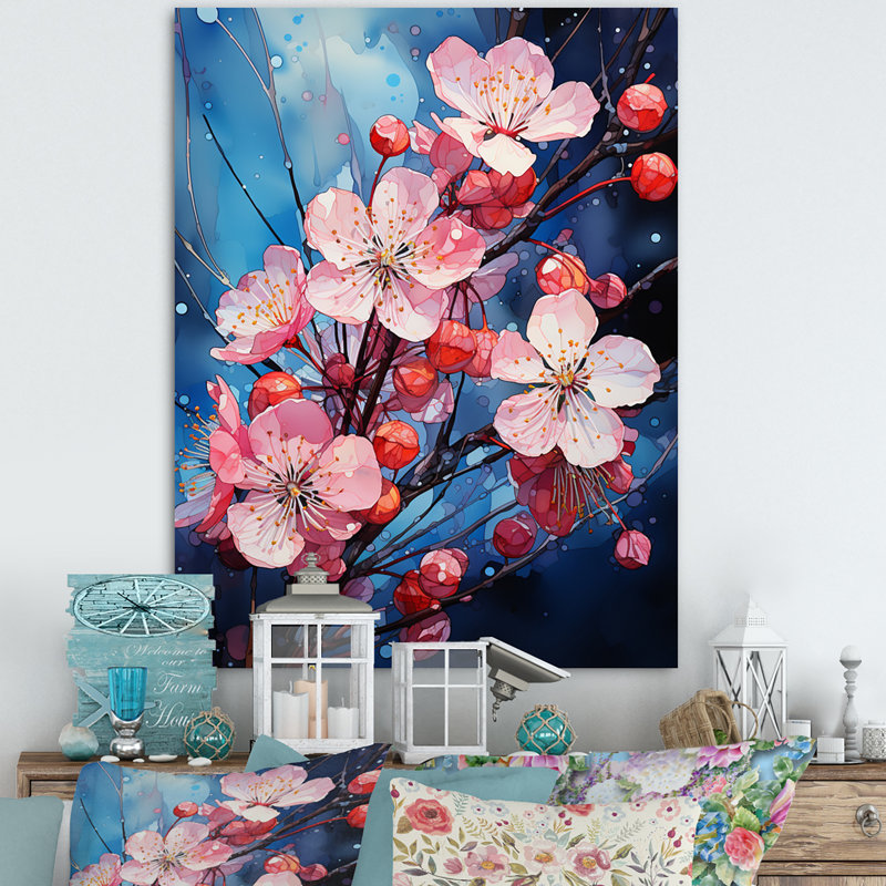 Fleur de pommier cubiste Fusion III - impression d'art mural floral, H 20 po x l 12 po x P 2 po, Toile tendue