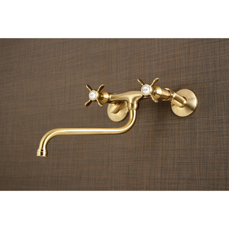 Essex 9" Traditional Brushed Brass Wall Mount Bathroom Faucet