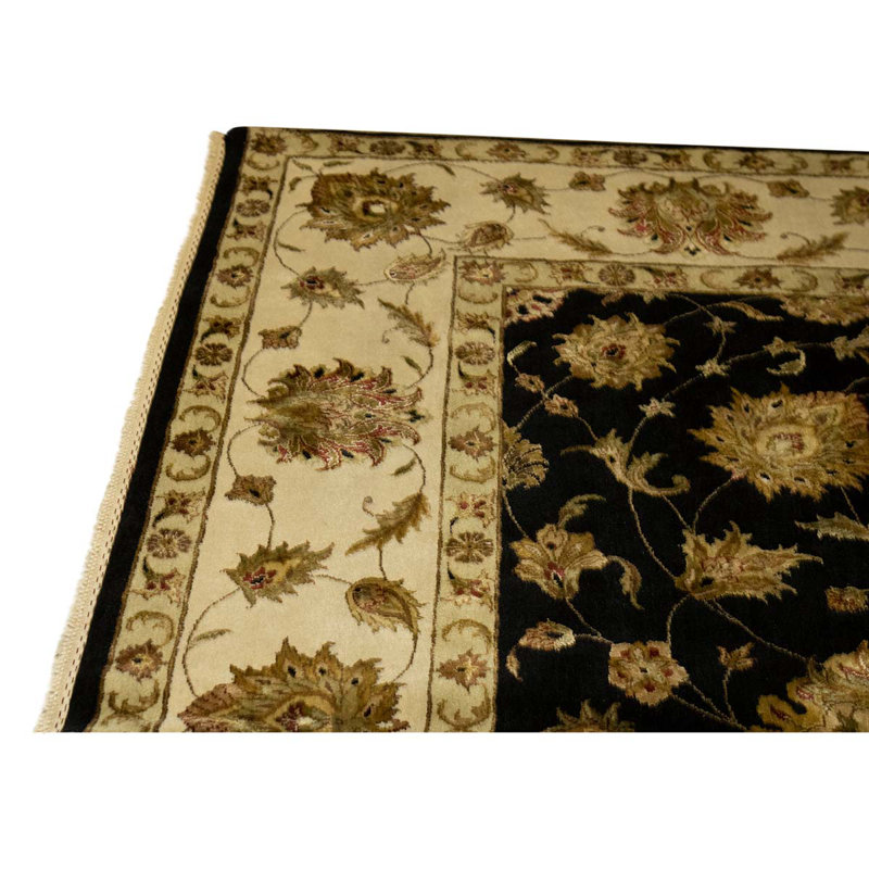 Tapis ivoire / noir / brun noué à la main de conception unique 9 pi 1 po x 12 pi 4 po