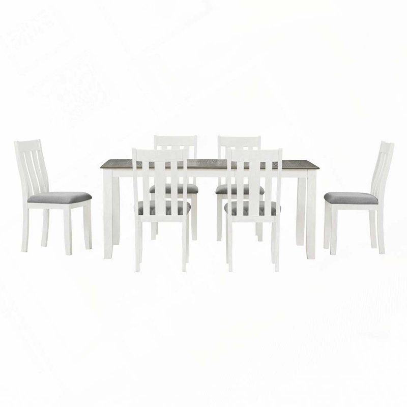 Ensemble de table de salle à manger 7 pièces avec table extensible et 6 chaises rembourrées, Brun antique, Gris