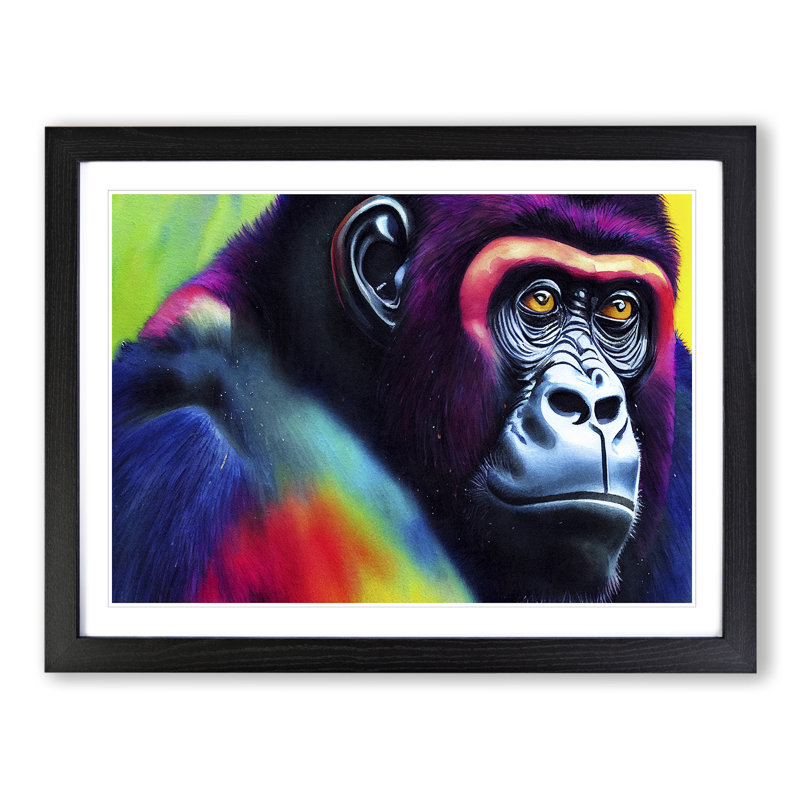 Colourful Gorilla - Single Picture Frame Print, Black Framed, 25cm H x 34cm W x 2cm D