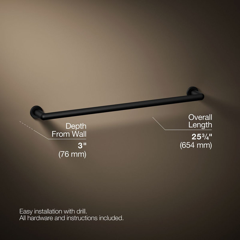 Porte-serviettes Composants, Noir mat, H 3 po x L 25,75 po x P 1,75 po