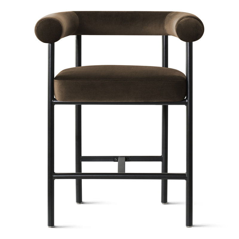 Modern 24" Upholstered Velvet Solid Back Counter Stool with Arms (Set of 2), Chocolate Brown