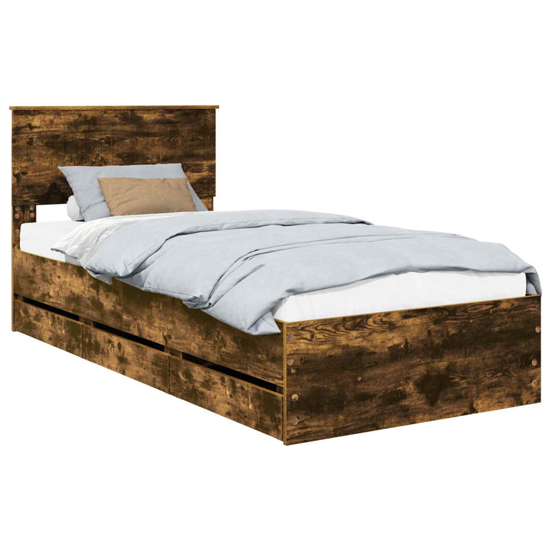 Bed Frame, European Single (90 x 200 cm), Smoked Oak