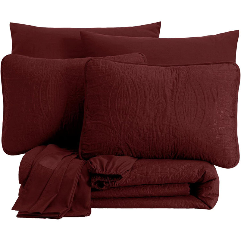 Liam Microfiber 7 Piece Bed in a Bag Comforter Set, King Comforter + 6 Additional Pieces, Burgundy