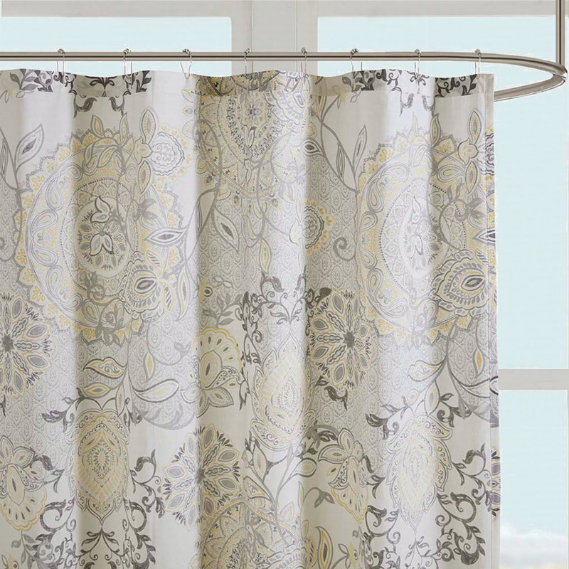 Rideau de douche en coton imprimé, Jaune