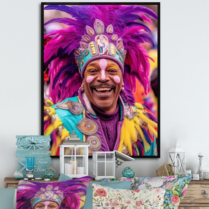 «New Orleans Mardi Gras Celebrations III», reproduction sur toile, H 32 po x l 16 po x P 1 po, Cadre flottant noir