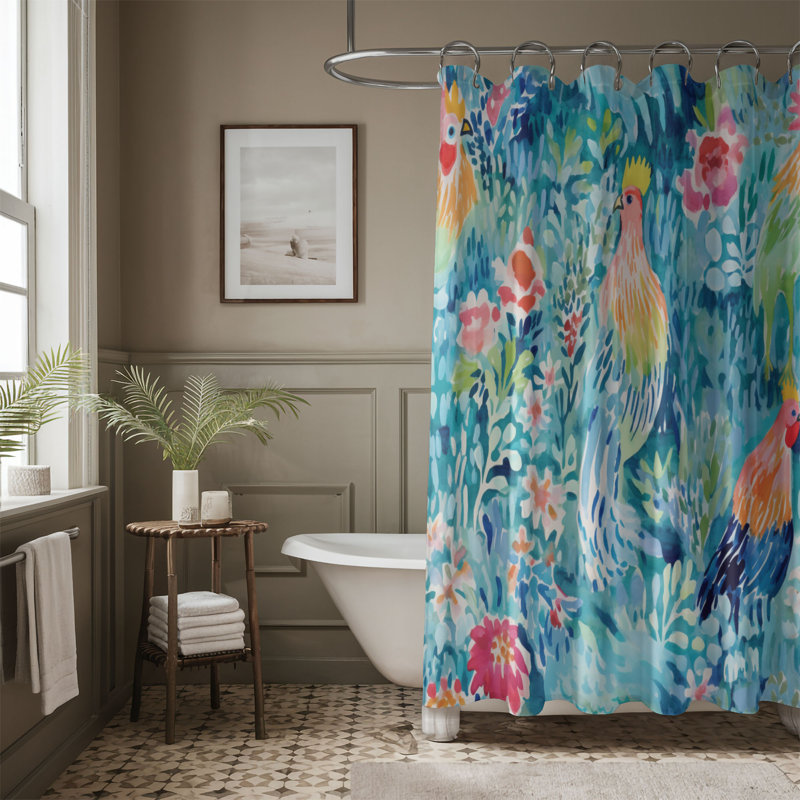 Rideau de douche 1 pièce Bright Farm Birds, H 74 po x l 71 po
