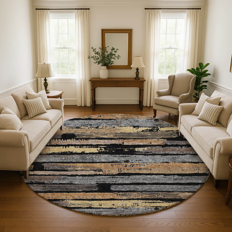 Premium Machine Washable Slesnick AMF1665 Stripes Rug, Round 8'