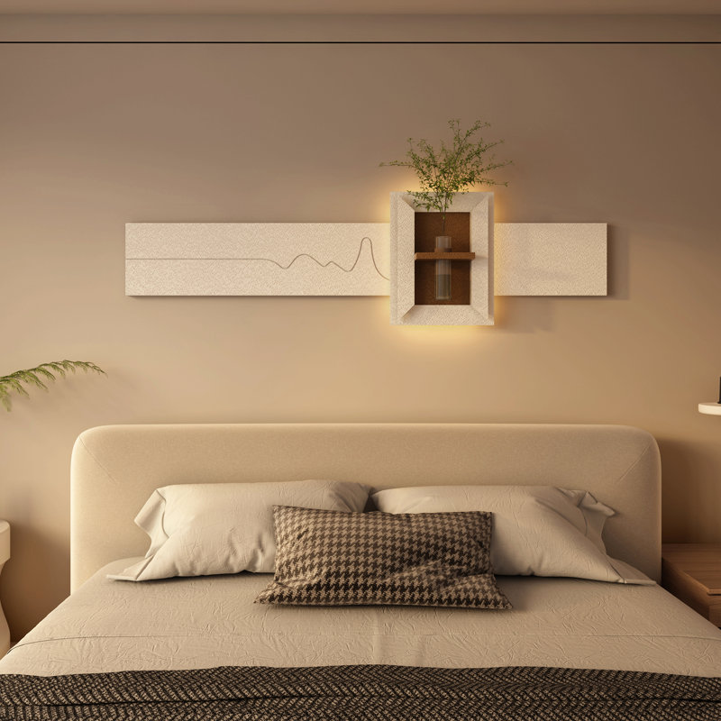 Décoration murale réglable en grès à 3 couleurs avec plantes simulées - sculpture d'art 3D, vase en verre et télécommande pour salon, chambre à coucher, couloir