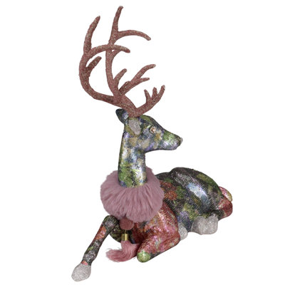 Figurine de Noël cerf orné de paillettes florales 16 po