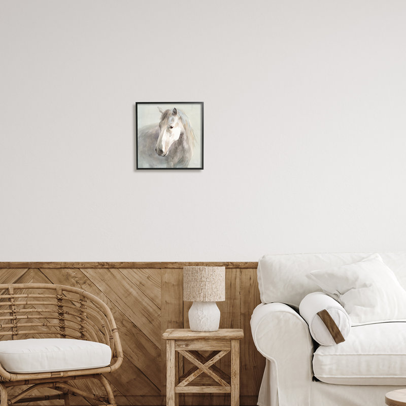 "Stupell Industries White Horse", peinture sur toile par Danhui Nai, Giclée encadrée noir minuit