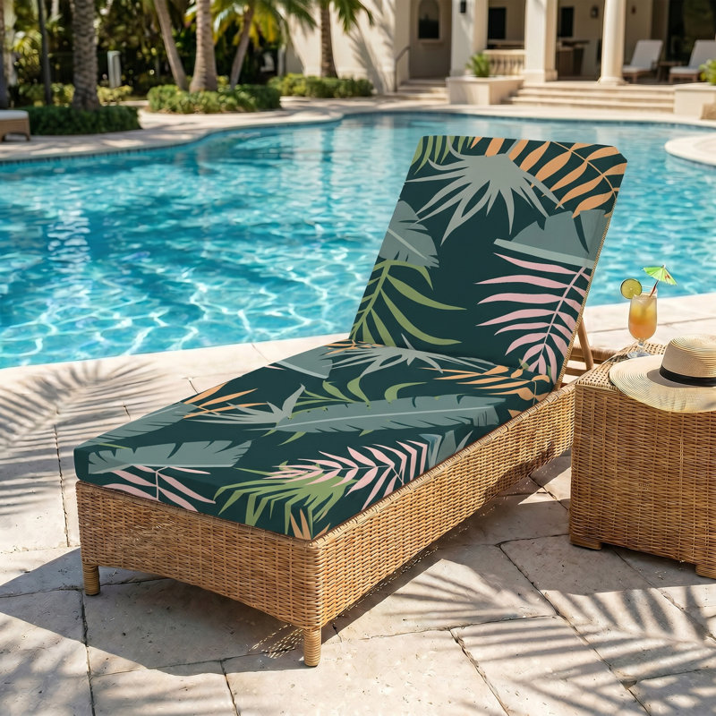 Stretch Patio Chaise Lounge Cushion Covers, Washable Elastic Bottom Outdoor Slipcovers, Replacement Furniture Protector for Lounge Chair Seat