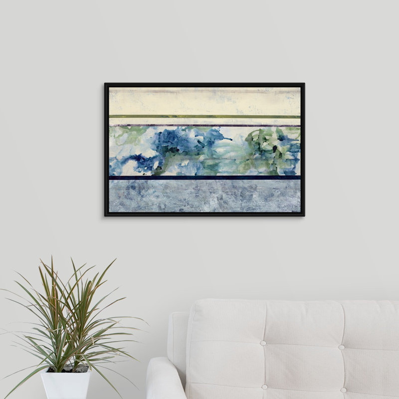 « water variations », peinture sur toile, H 17,7 po x l 25,7 po x P 1,75 po, Cadre flottant noir