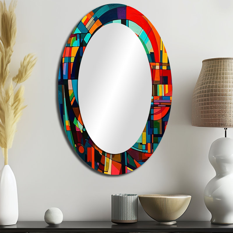 Orange Force In Motion - Grand miroir mural ovale sur métal, 36 po x 24 po