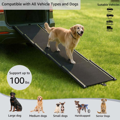 Rampe télescopique pour chien 75 po pour voiture, VUS et camion de 75 po de large, rampe portative pour animal de compagnie de 17,3 po de largeur avec surface antidérapante, bandes réfléchissantes et pente douce pour les chiens jusqu'à 100 lb
