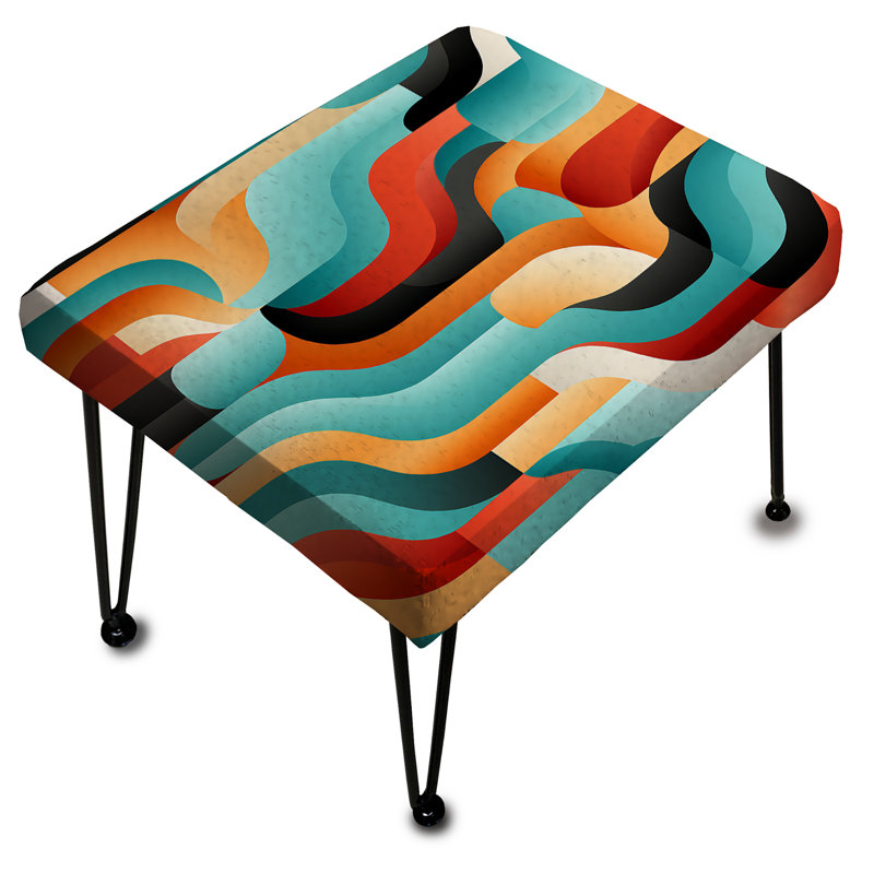 Blue And Orange Maze Illusion - Midcentury Rectangle Ottoman