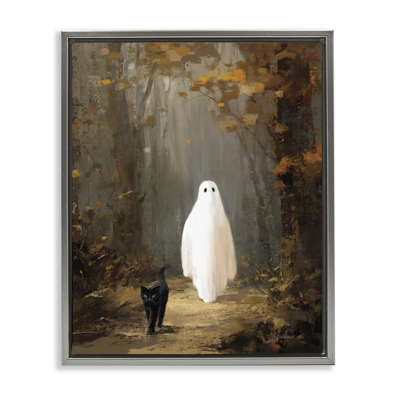 " Friendly Ghost in Forest " Acrylic Painting, 31 x 25, Lustre Grey Floater Framed