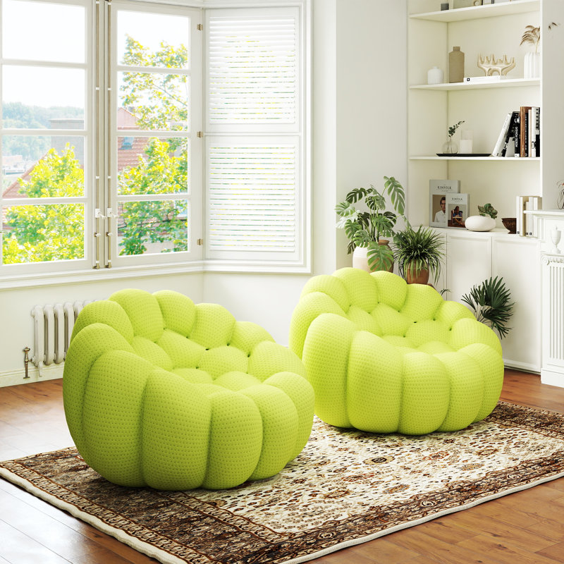 Kayi 48.43" Upholstered Pumpkin-shaped Club Accent Compression Chair(set Of 2), No Assembly Required, Pastel Green