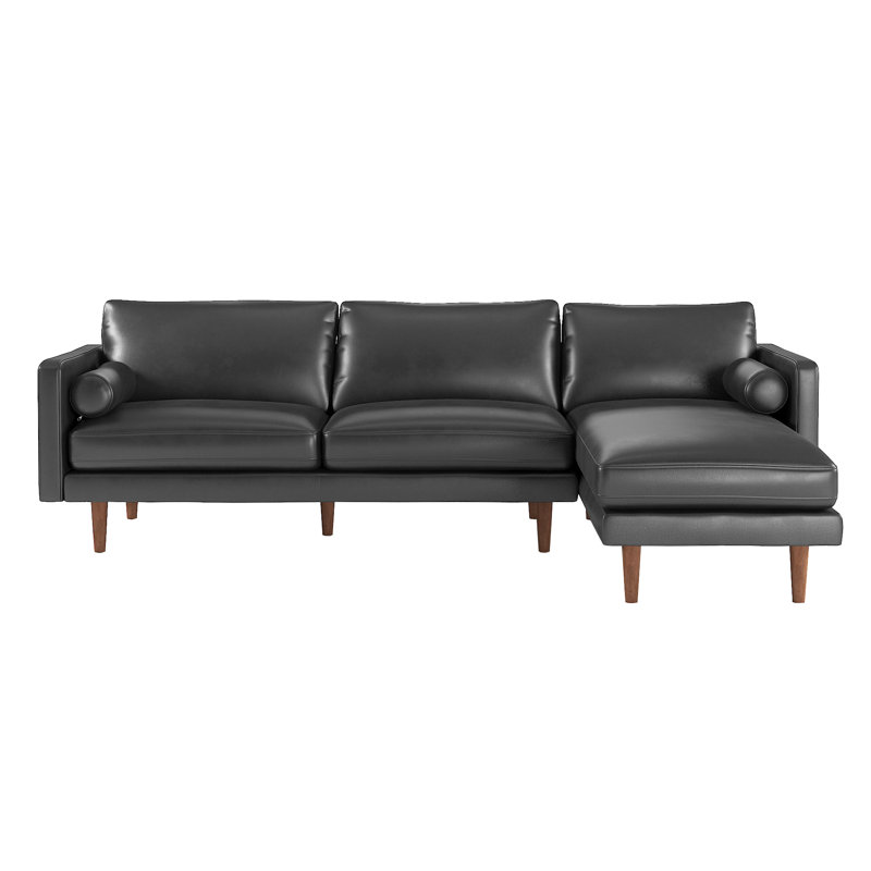 Arantza 112.1" Left Hand Facing Sectional, Black Faux Leather, Left Hand Facing