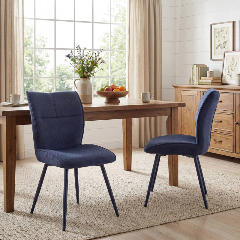 Leahana Chenille Upholstered Dining Chairs, Blue