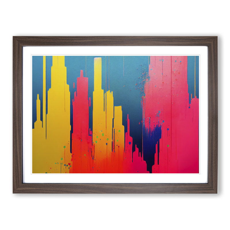 Lush Skyscraper Skyline Abstract - Single Picture Frame Painting, 34cm H x 46cm W x 2cm D, Walnut
