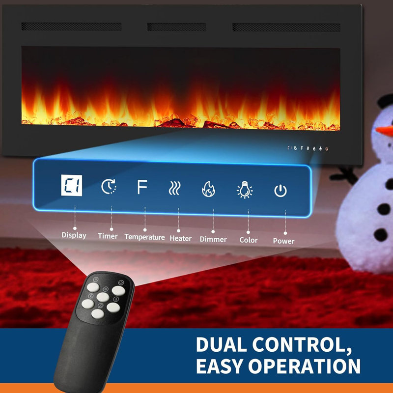 Wall Mount Electric Fireplace, Touch Screen And Remote Control, 12 Flame Colours, 17" H x 50" W x 4.13" D
