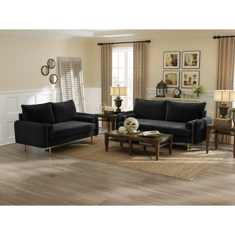 Johnnathon 58" Velvet Round Arm Sofa Loveseat, Black