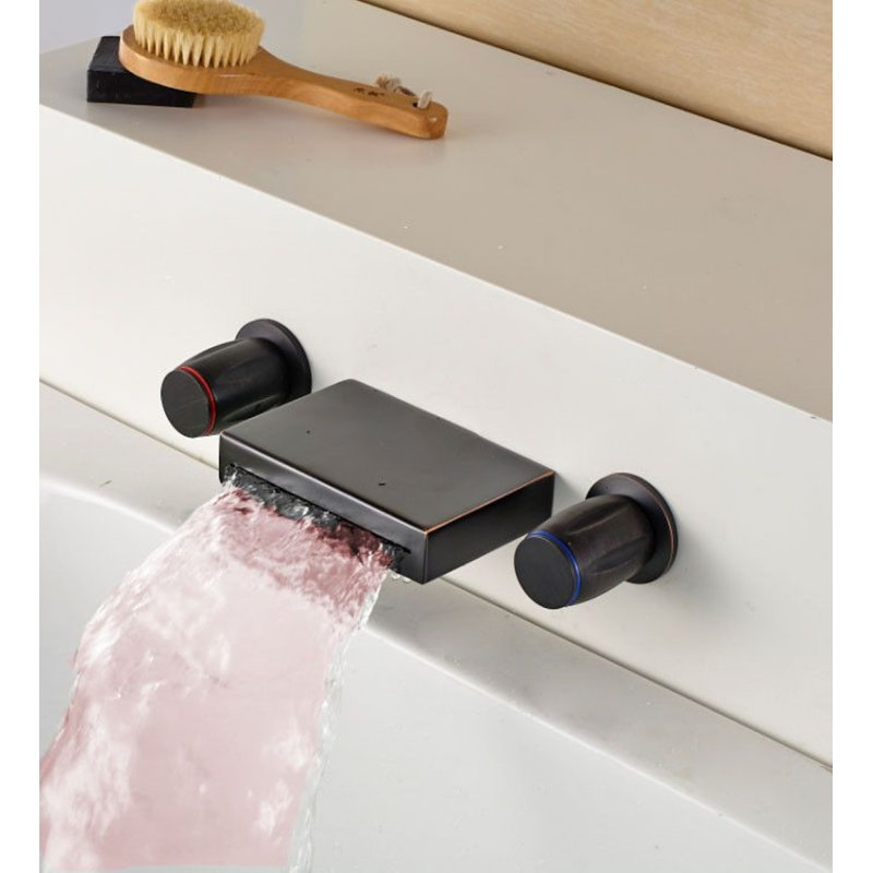 Belem Juno Natal Waterfall Oil Rubbed Bronze Bathroom LED Sink Faucet Double Tap Mixer