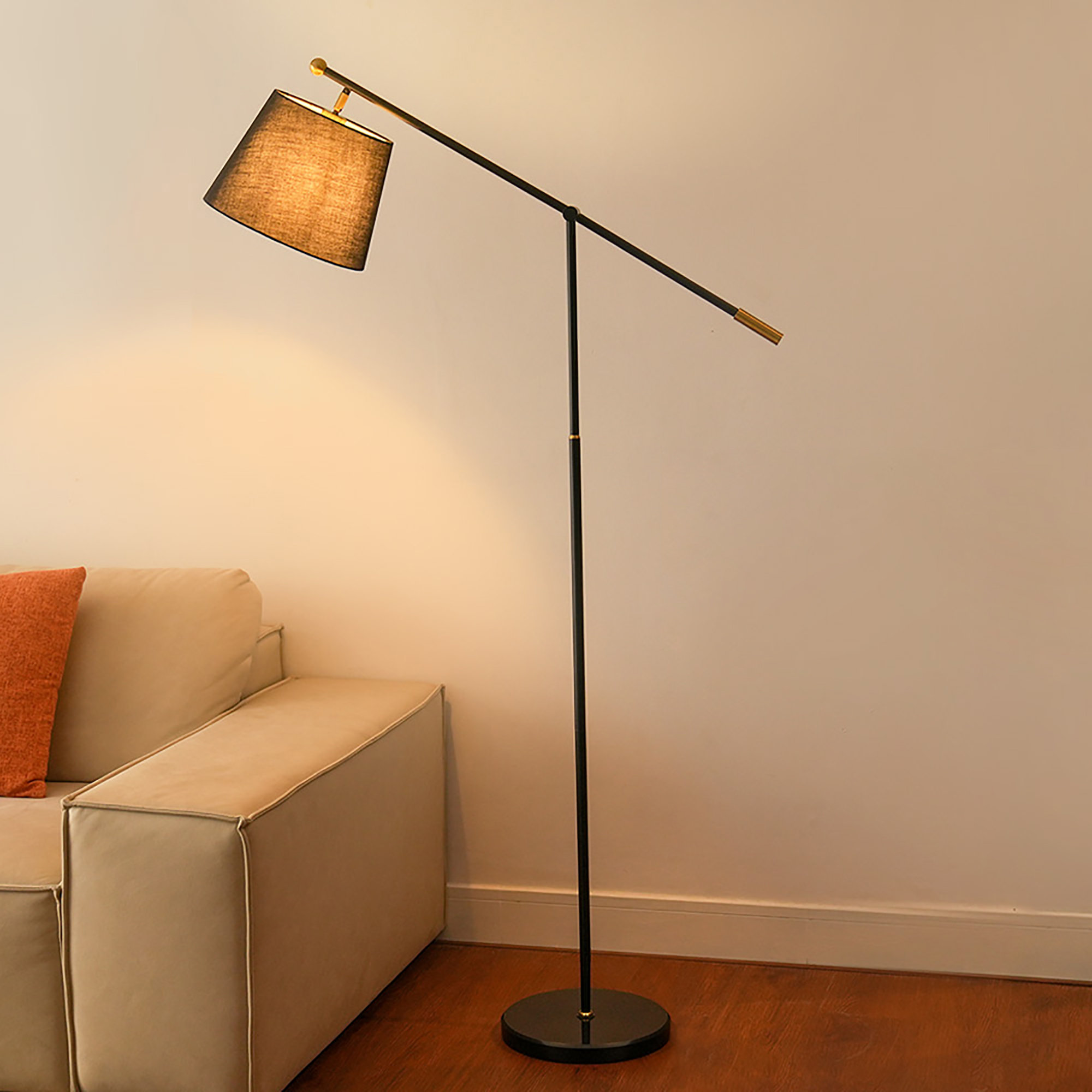 Arched black store floor lamp