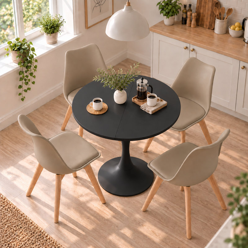 4 -Person Dining Set, Black, Khaki