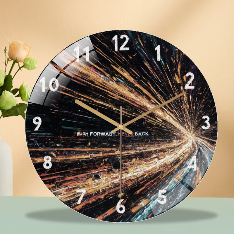Horloge murale silencieuse en verre trempé de 30 cm, « Face lumineuse défilant le temps », sans tic-tac, fonctionne avec des piles (piles AA non comprises), décoration artistique pour la maison